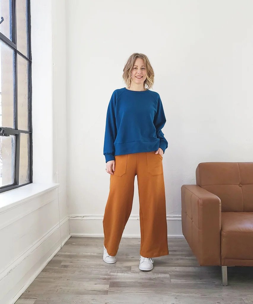 Sew House Seven Cosmos Sweatshirt and Elemental Pencil Skirt sewing pattern, oversized raglan top and high-waist pencil skirt