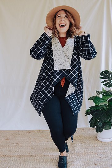 Sew to Grow Alston Reversible Jacket with oversized fit, raglan sleeves, and cascading collar.