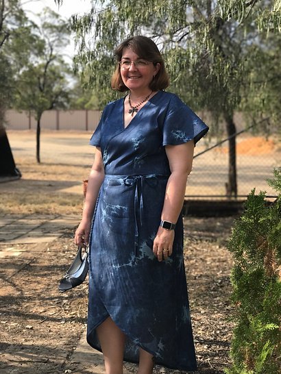 Sew to Grow Charlianne Wrap Dress sewing pattern, flutter sleeves, maxi tulip hem, tailored darts, elegant handmade dress