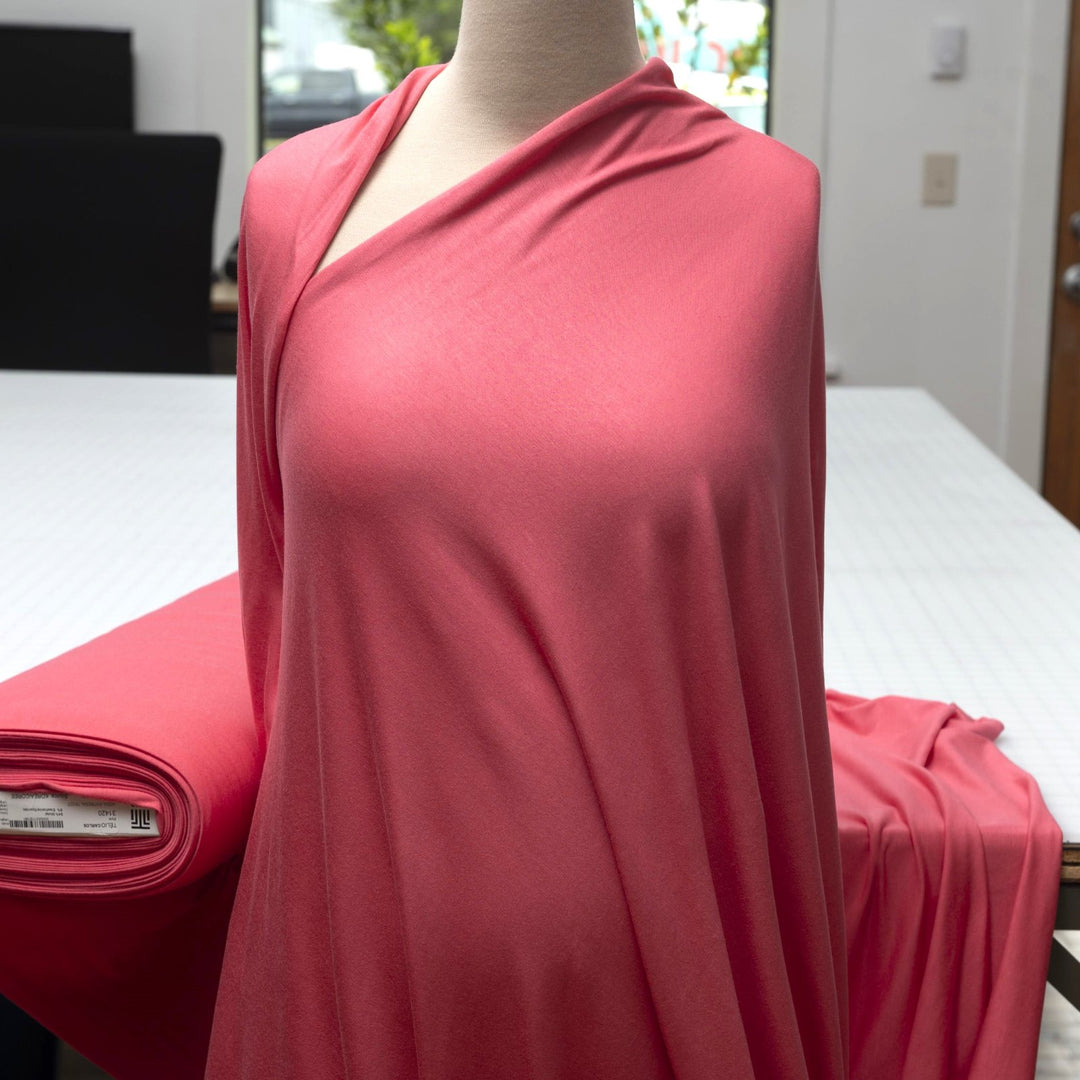 94% Modal 6% Spandex Jersey in Coral - Flowy Drapey Knit for Dresses