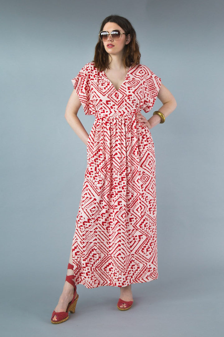 Closet Core Charlie Caftan sewing pattern – flowy summer dress with V-neckline, kimono sleeves, and multiple design variations