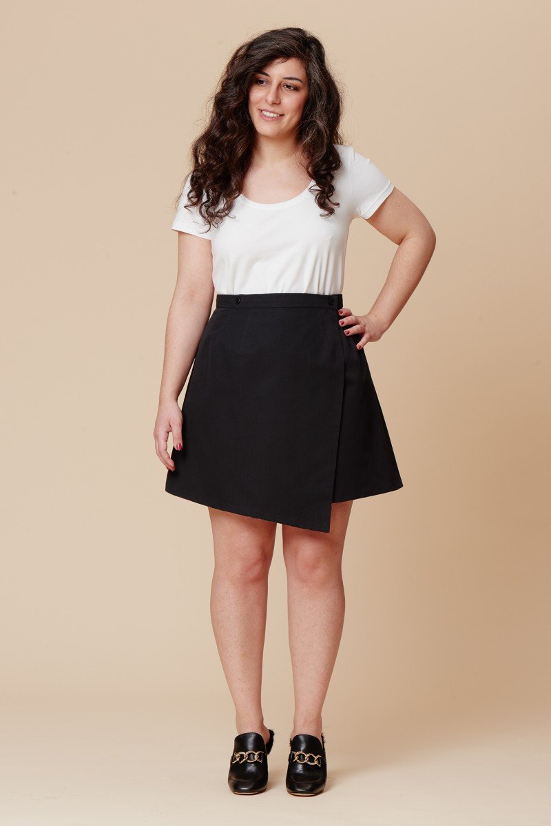 Deer and Doe Agave Skirt sewing pattern with high-waist, asymmetrical panels, reversible or facing finish, sizes 34–46