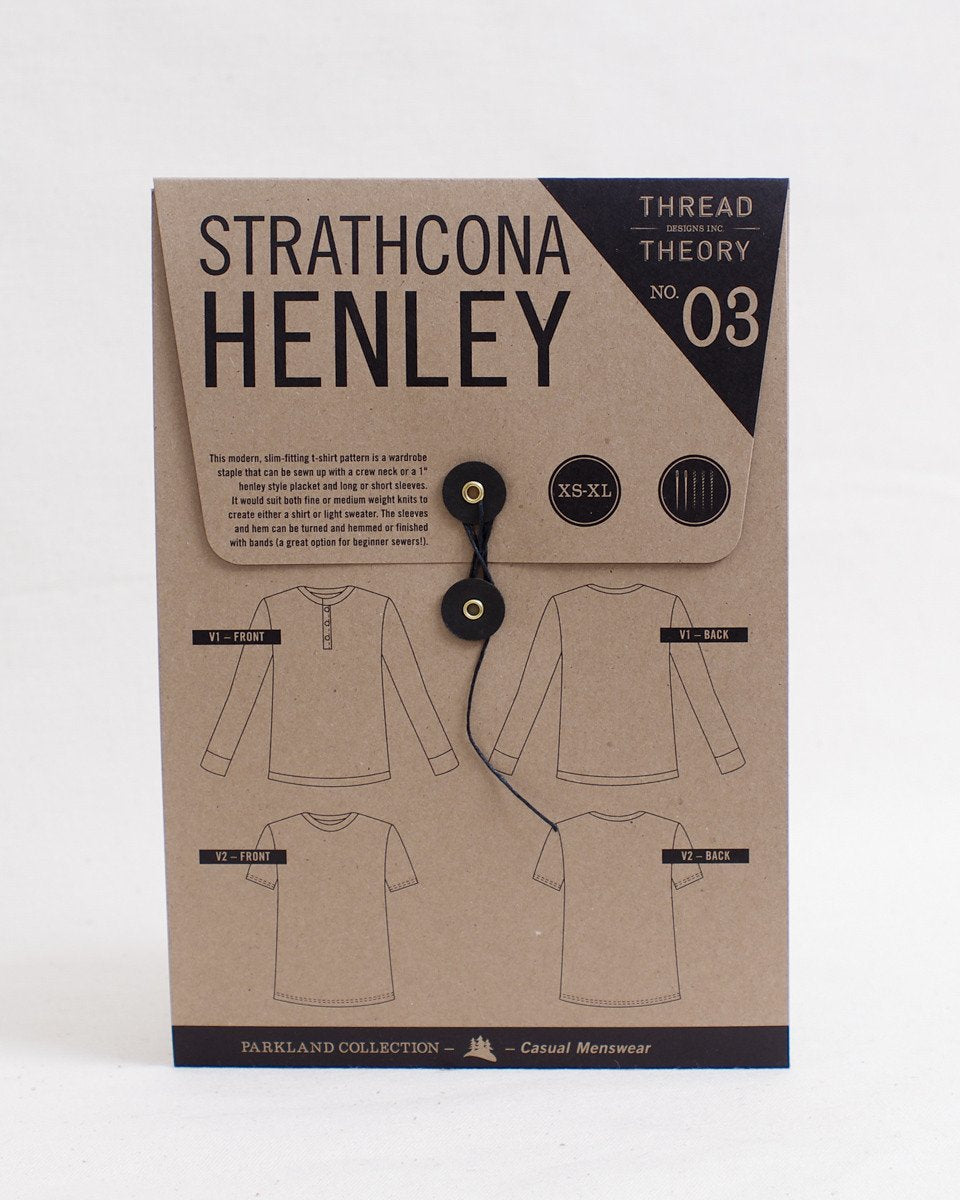 Thread Theory Strathcona Henley sewing pattern slim-fitting t-shirt with crew neck or henley placket and long or short sleeves