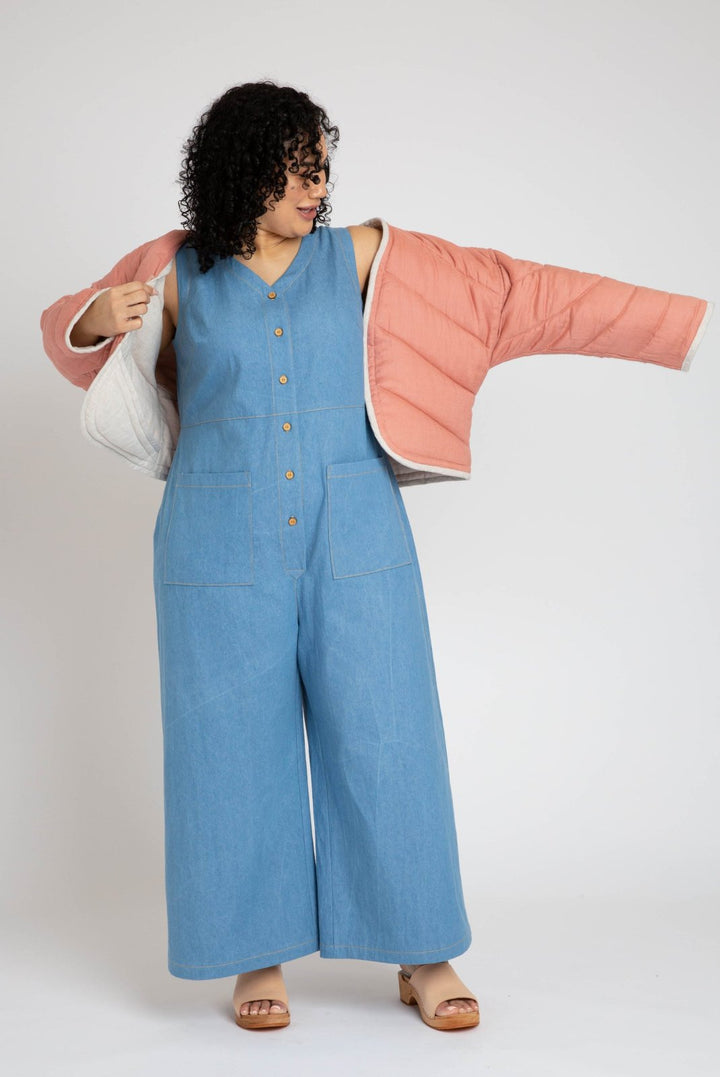 Megan Nielsen Hovea sewing pattern for curvy sizes, featuring loose-fit drop shoulder jackets and coats with multiple lengths