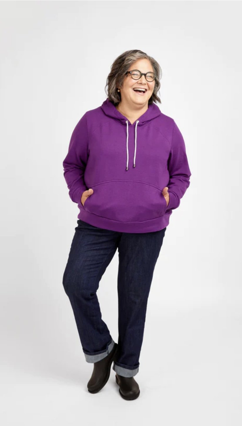 Cashmerette Stanton Hoodie sewing pattern with pullover and zip-up options for curvy sizes C–H