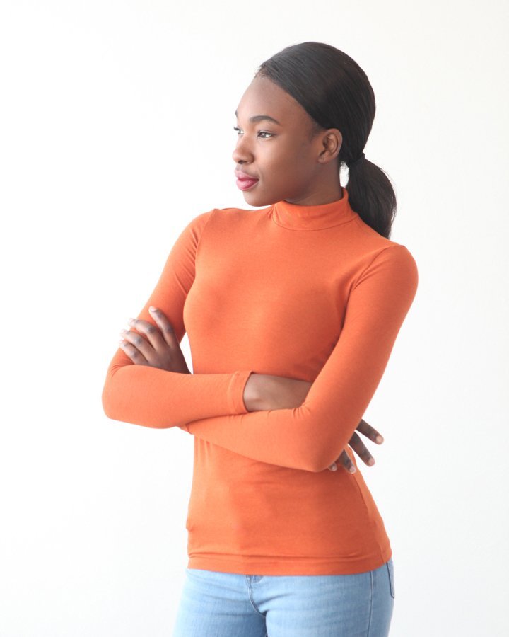 True Bias Nikko Top and Dress sewing pattern – mock turtleneck, fitted top, and ankle-length dress with side slits