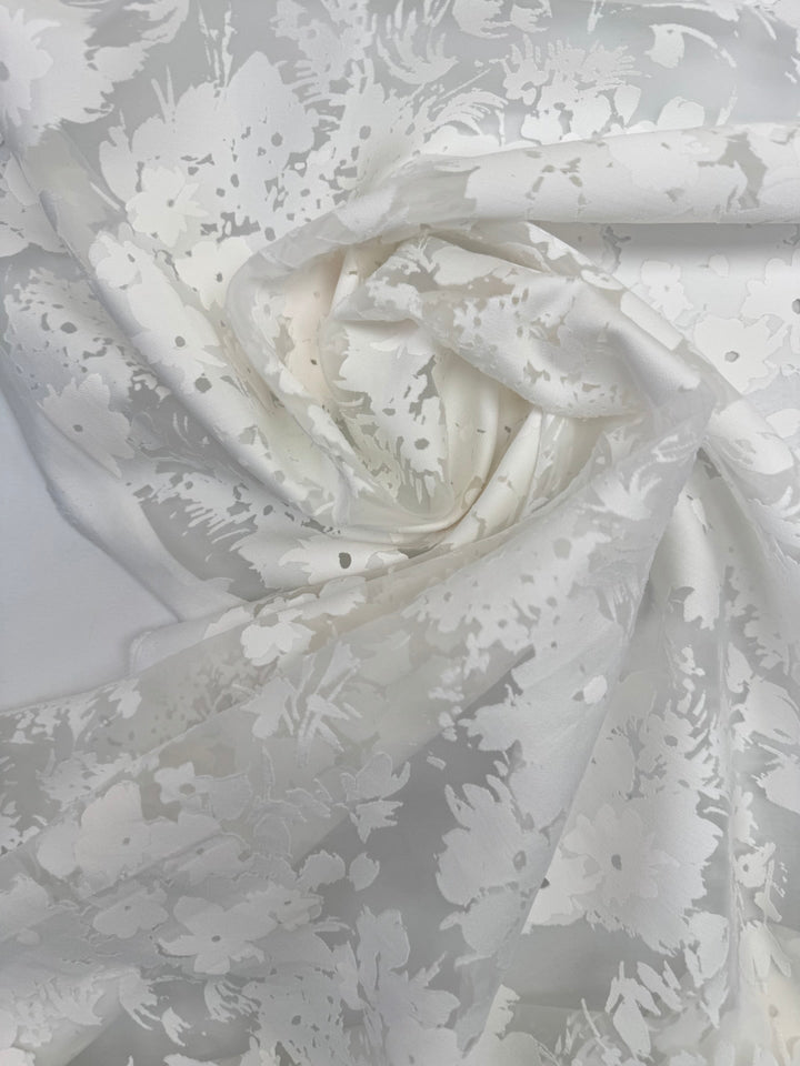 Jacquard and Mesh Woven in White