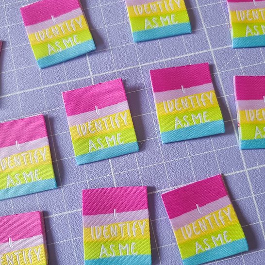 SA Labels I Identify As Me LGBTQ+ pride garment tags for handmade clothing