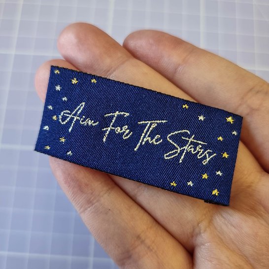 SA Labels Aim for the Stars metallic garment tags with shimmering font and star details