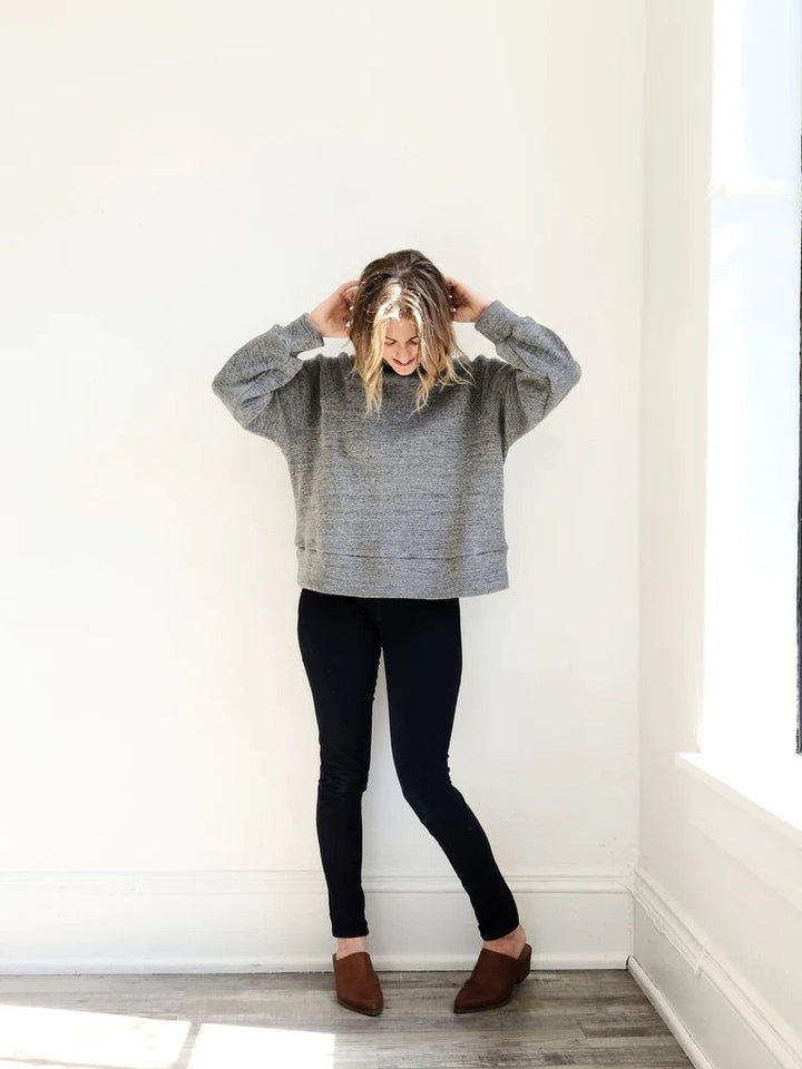 Sew House Seven Cosmos Sweatshirt and Elemental Pencil Skirt sewing pattern, oversized raglan top and high-waist pencil skirt