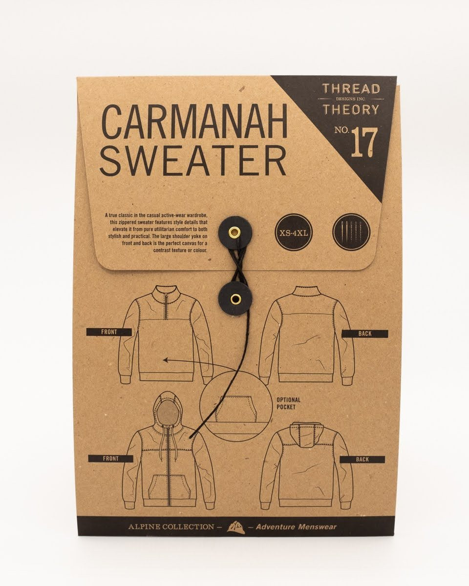 Thread Theory Carmanah Sweater sewing pattern zippered knit sweater with lined hood and optional kangaroo pockets