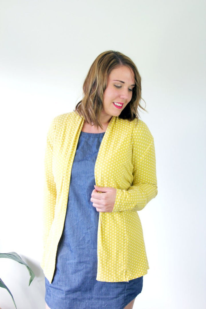 Sew to Grow Fall in Love Cardigan sewing pattern – waist tie cardigan for knit or woven fabrics