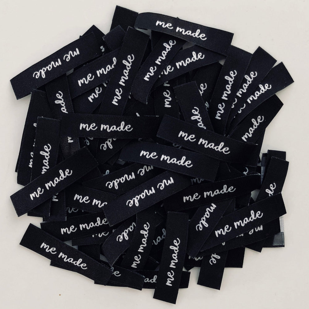 Minimalist 'Me Made' black and white woven labels for handmade clothing - premium sewing tags