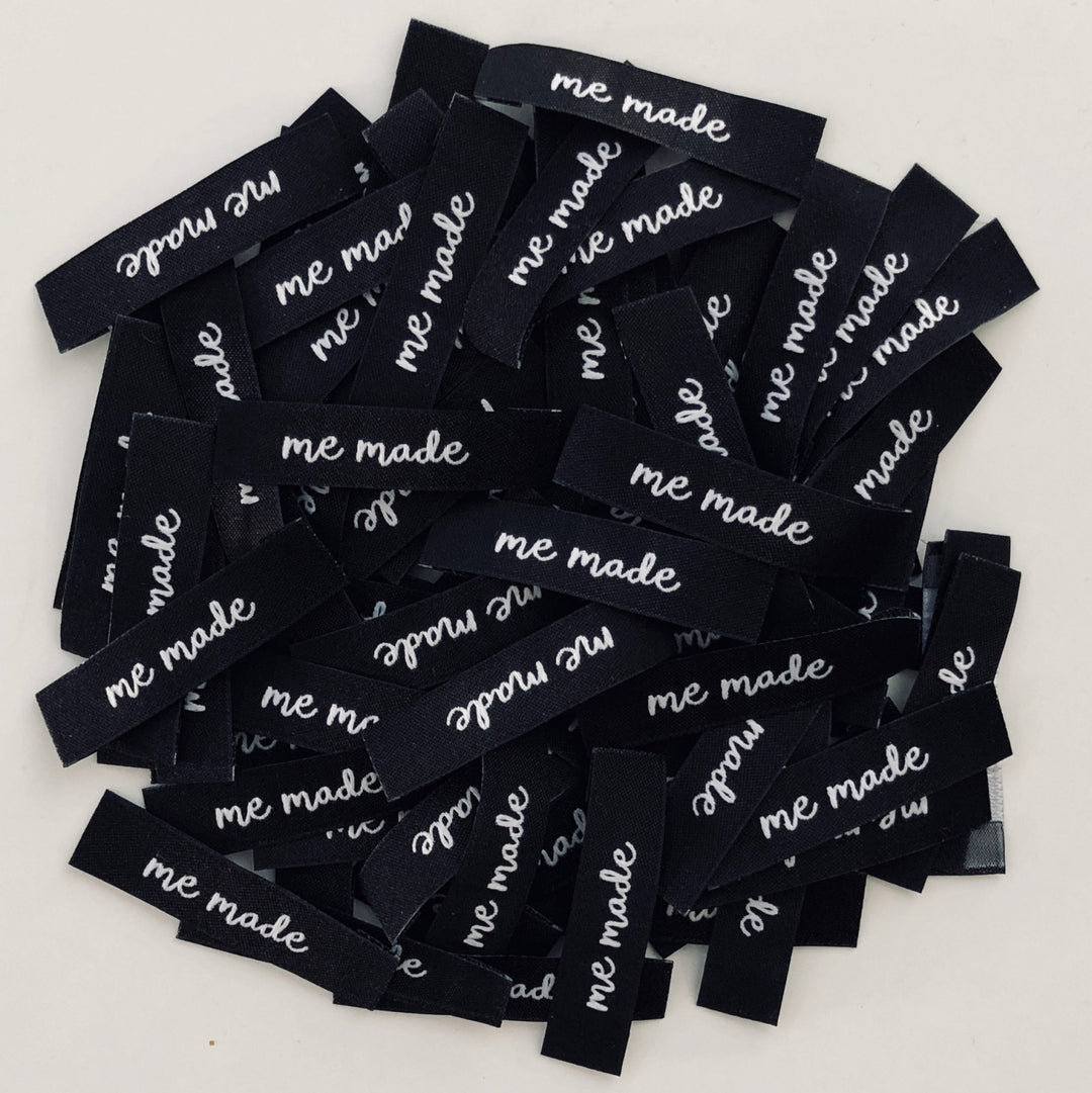 Minimalist 'Me Made' black and white woven labels for handmade clothing - premium sewing tags