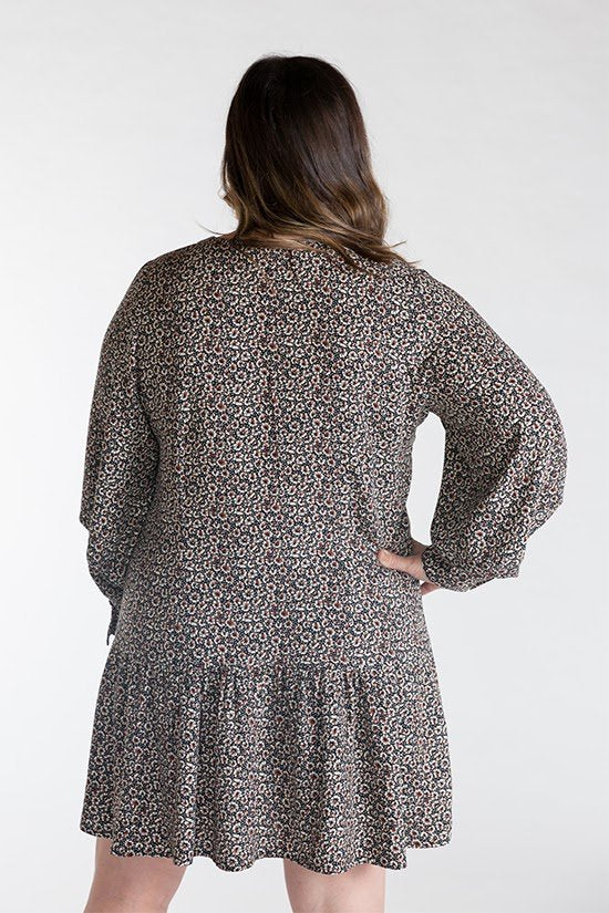 Chalk & Notch Wren Blouse & Dress sewing pattern with button-front and statement sleeves