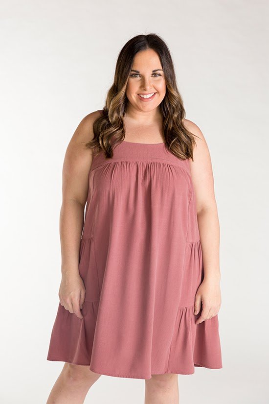 Chalk & Notch Marcel Dress & Tank Top sewing pattern with fitted high bust and flowing silhouette