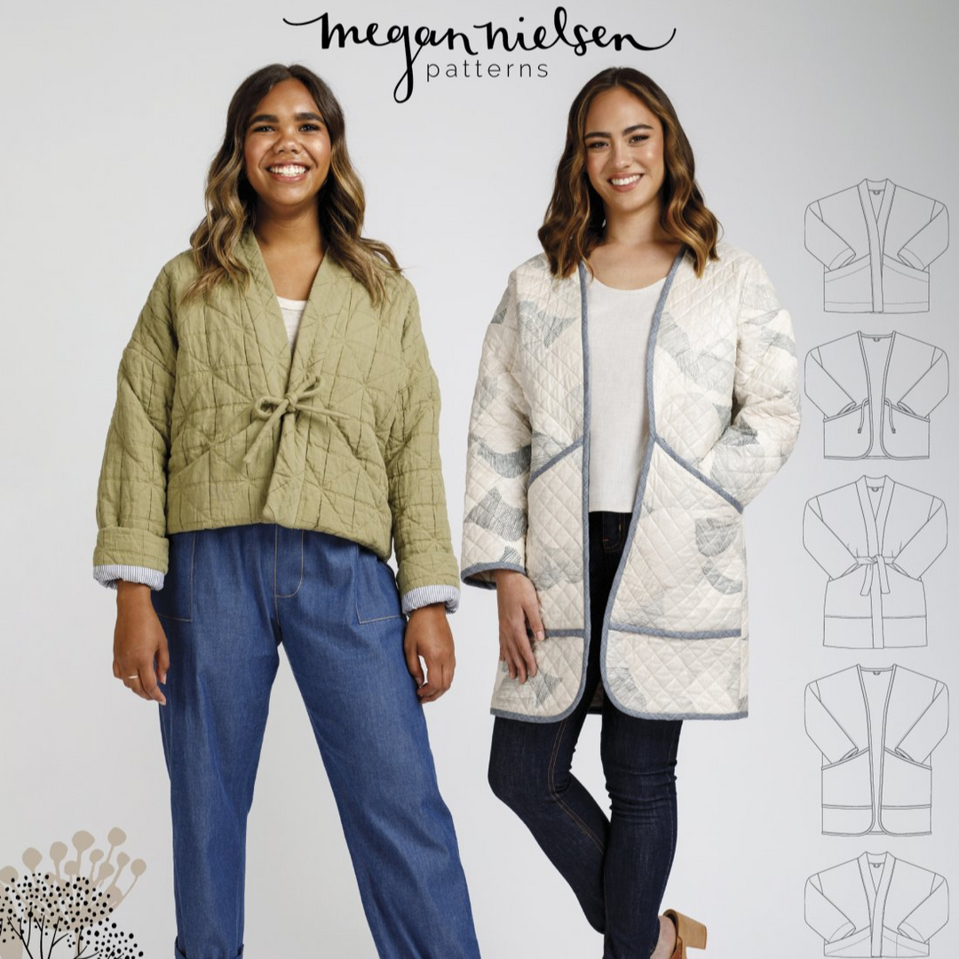 Megan Nielsen Hovea sewing pattern loose-fit drop shoulder jacket and coat with pockets and optional quilting