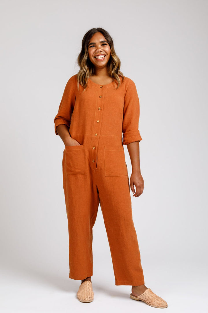 Megan Nielsen Durban sewing pattern mix-and-match jumpsuit and romper set with multiple neckline and leg options
