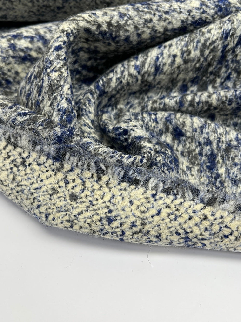 Gray, white, and blue mottled tweed cotton wool blend fabric, Italian heavyweight 55-inch wide, ideal for coats, skirts, dresses, and suiting