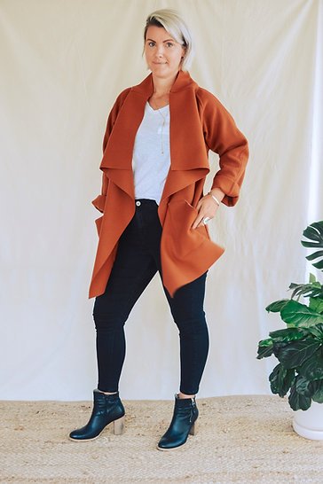 Sew to Grow Alston Reversible Jacket with oversized fit, raglan sleeves, and cascading collar.