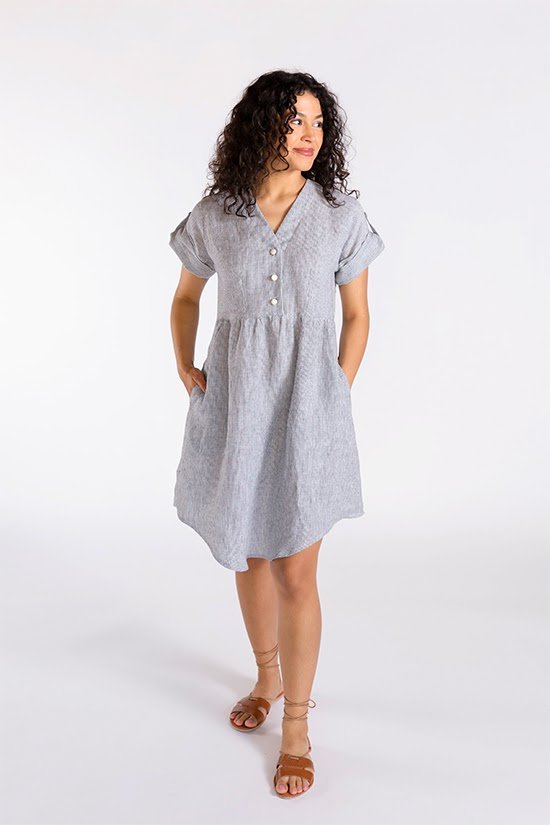 Chalk & Notch Fringe Dress & Blouse sewing pattern with button-up and pull-over options and interchangeable sleeves