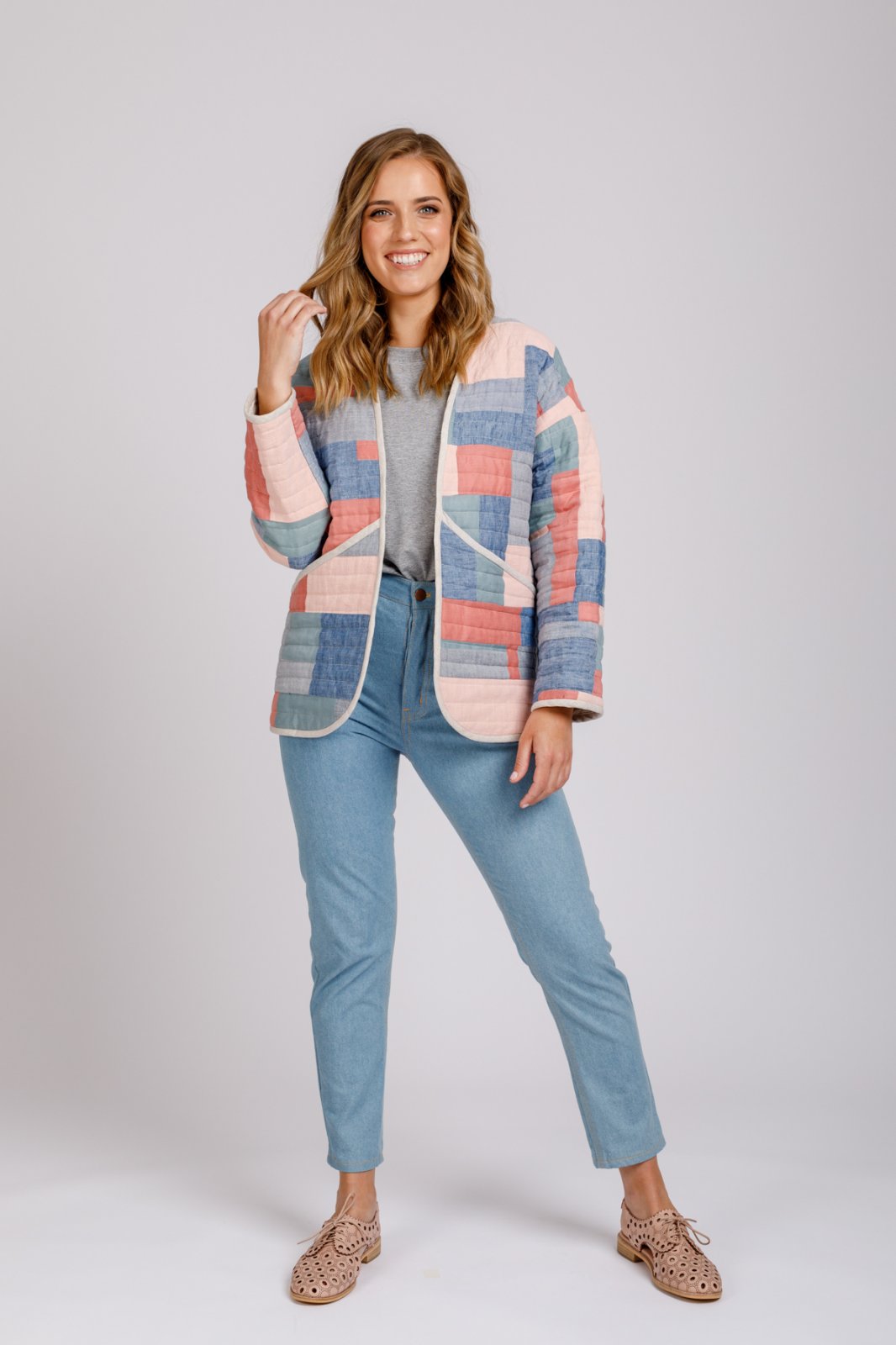Megan Nielsen Hovea sewing pattern loose-fit drop shoulder jacket and coat with pockets and optional quilting