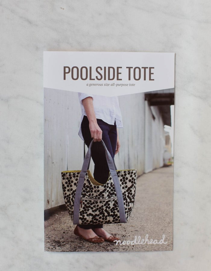 Noodlehead Poolside Tote sewing pattern for DIY beach bag with pockets and room for towels