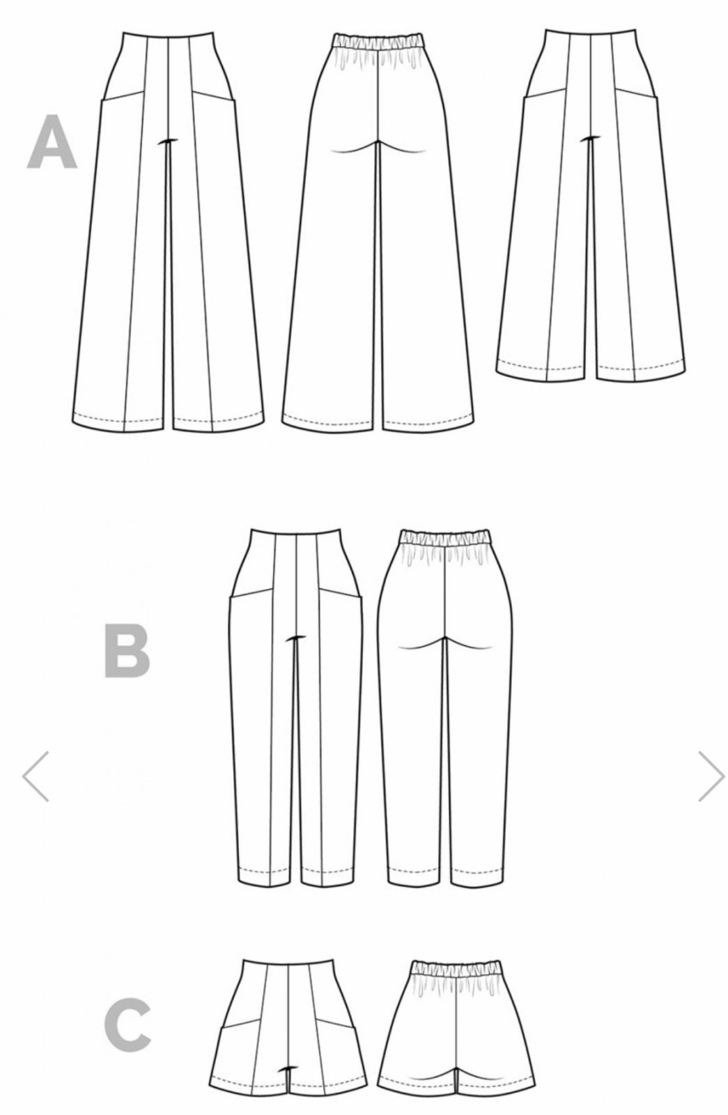 Closet Core Pietra Pants & Shorts sewing pattern – high-waisted trousers and shorts with flat front and elastic back