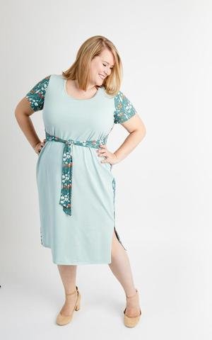 Cashmerette Pembroke Dress & Tunic sewing pattern – midi or tunic length T-shirt dress with split hem, optional waist tie, and three neckline options.