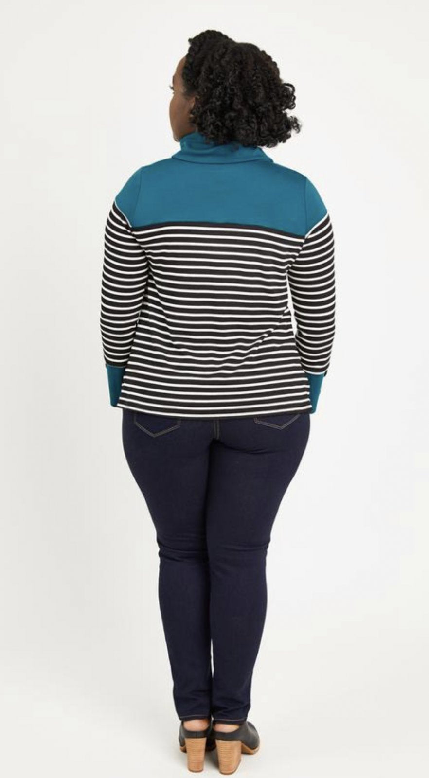 Cashmerette Tobin Sweater sewing pattern featuring split neck, cowl neck, and classic sweatshirt options with curve-friendly fit