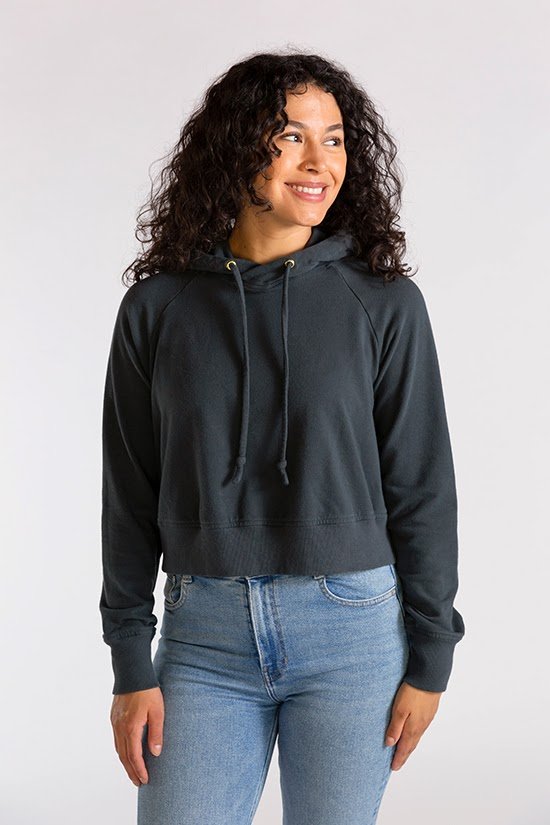 Chalk & Notch Page Hoodie sewing pattern cropped hooded sweatshirt with banded or drawstring hem and interchangeable sleeves