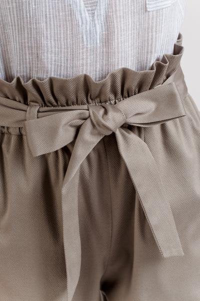 Megan Nielsen Opal sewing pattern for high-waist pants and shorts with paper bag and elastic waist options