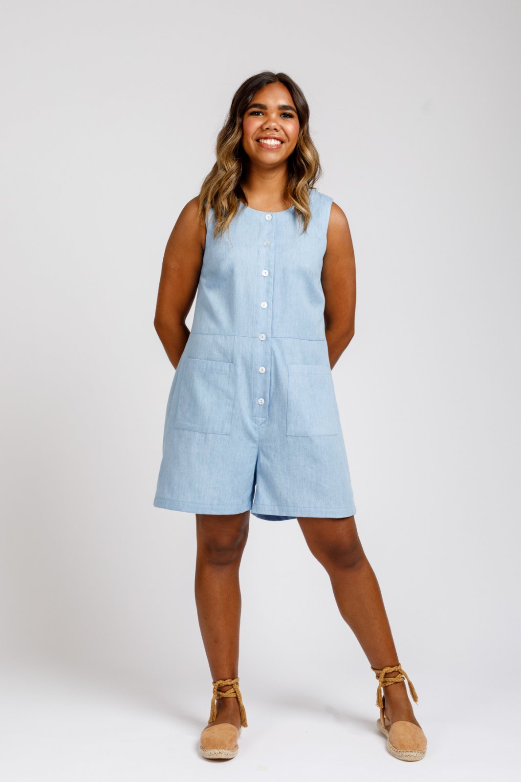 Megan Nielsen Durban sewing pattern mix-and-match jumpsuit and romper set with multiple neckline and leg options