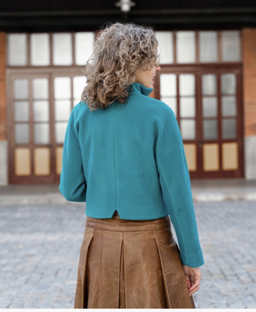 Liesl + Co Yanaka Jacket sewing pattern semifitted cropped blazer-cardigan with cutaway sleeves