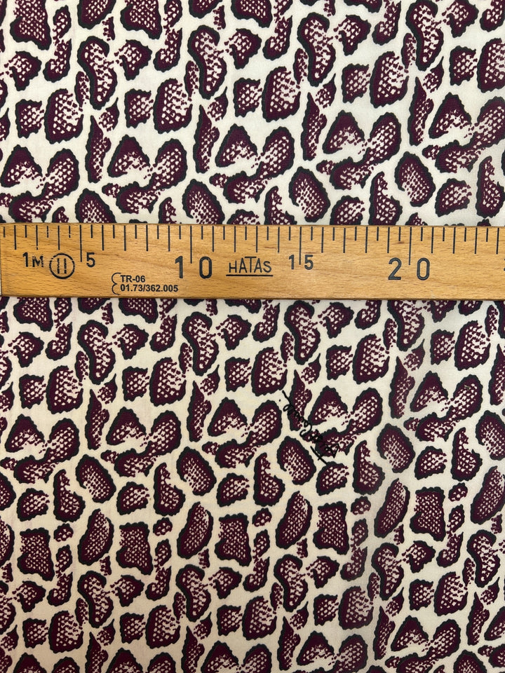Silk Crepe Animal Print Fabric in Cream, Gray, and Purple - 75% Silk, 49 inches wide, Italian-made