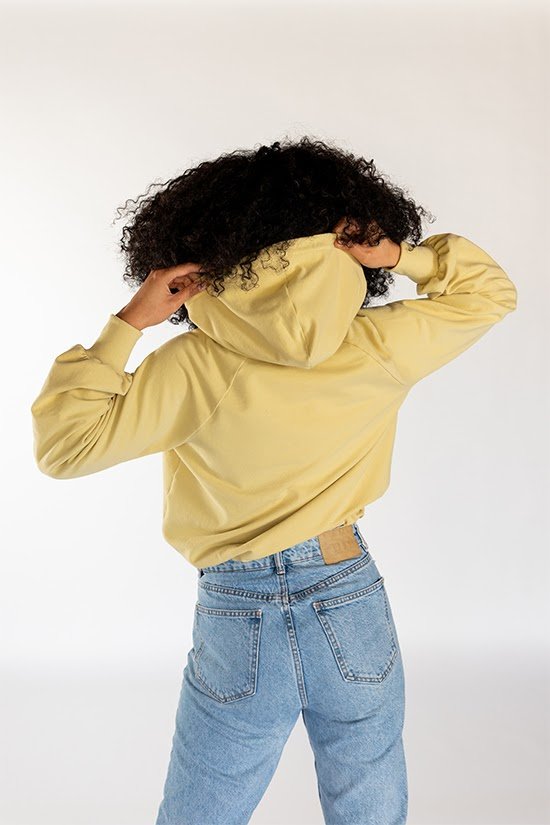 Chalk & Notch Page Hoodie sewing pattern cropped hooded sweatshirt with banded or drawstring hem and interchangeable sleeves