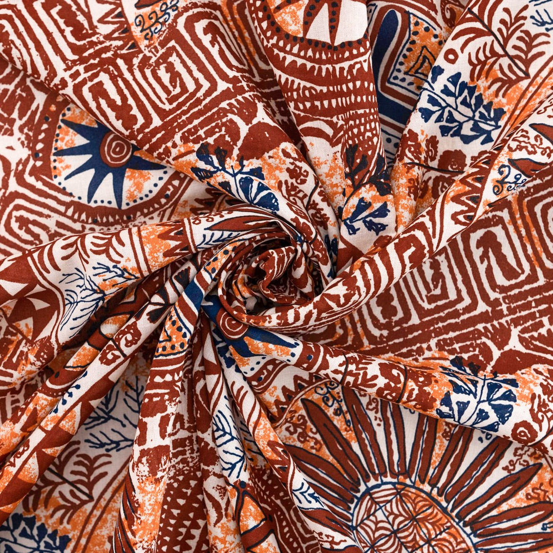 Cotton Lawn Spice Sunset Batik – 100% cotton, 54 inches wide, lightweight breathable fabric for sewing blouses, dresses, and bohemian-style garments
