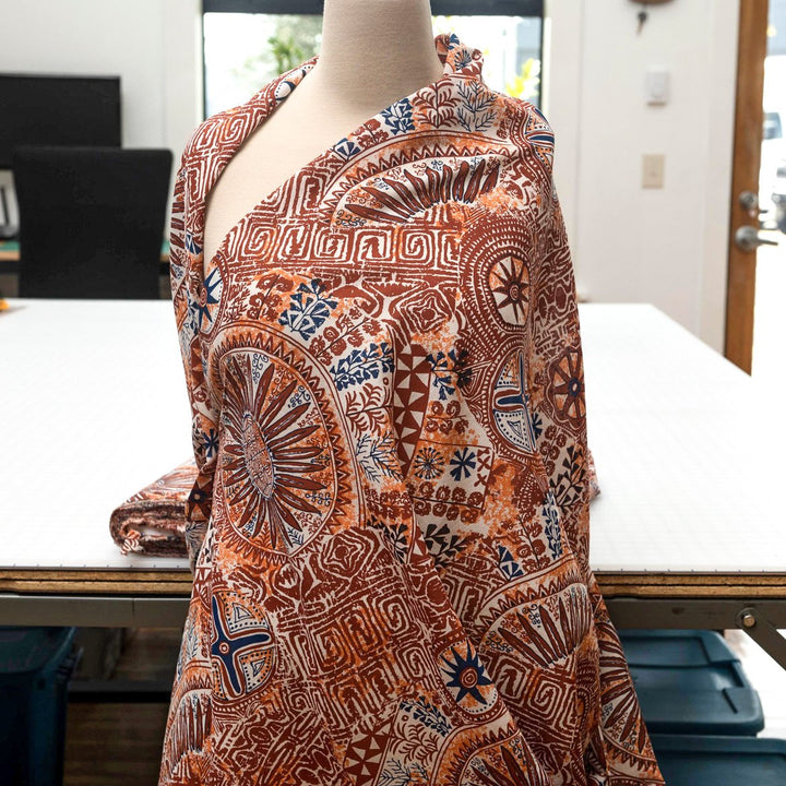 Cotton Lawn Spice Sunset Batik – 100% cotton, 54 inches wide, lightweight breathable fabric for sewing blouses, dresses, and bohemian-style garments