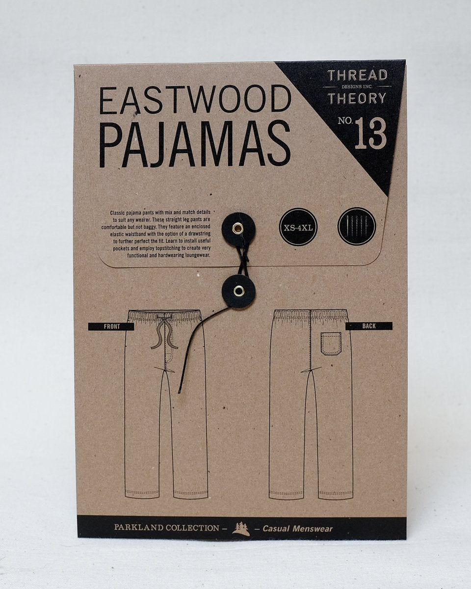 Thread Theory Eastwood Pajamas sewing pattern classic straight-leg pajama pants with elastic waistband and optional patch pocket