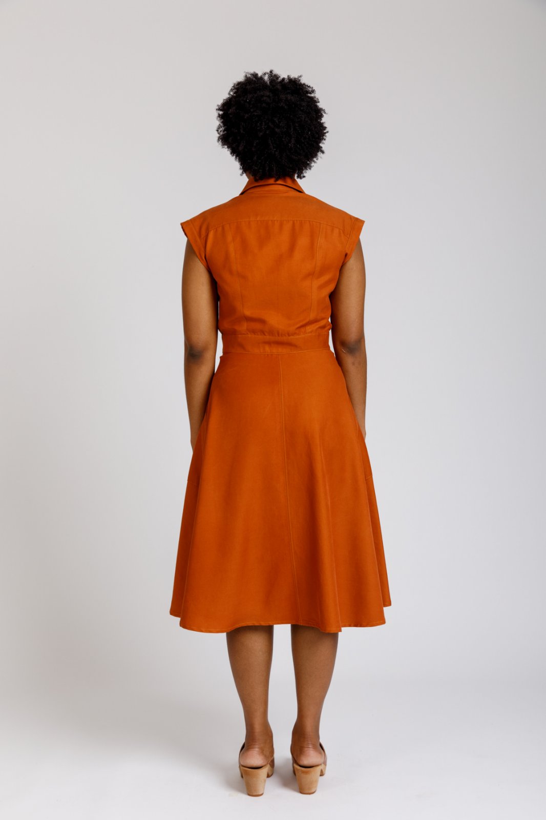 Megan Nielsen Matilda sewing pattern utility-style shirt dress with pleated pockets and A-line skirt
