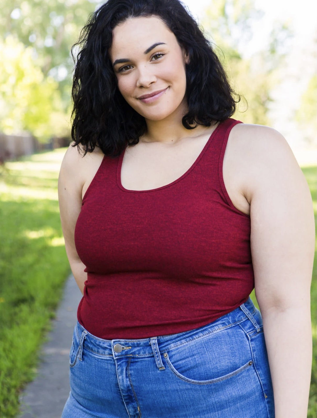 Allie Olson Kila Tank sewing pattern – fitted racerback tank top with scoop neckline in knit fabrics