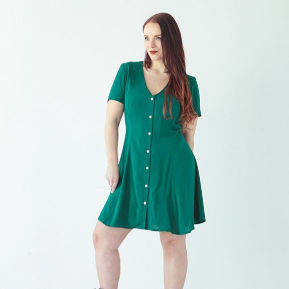True Bias Shelby Dress & Romper Pattern – V-neck princess-seamed dress and cap-sleeve romper sewing pattern
