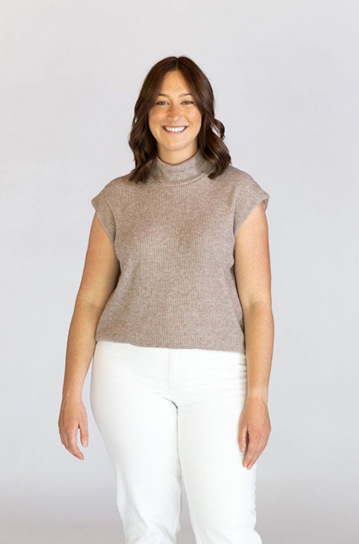 Chalk & Notch Max Tee sewing pattern with cropped and hip-length options, muscle tee shoulders, and three neckline finishes in sizes 0–30.