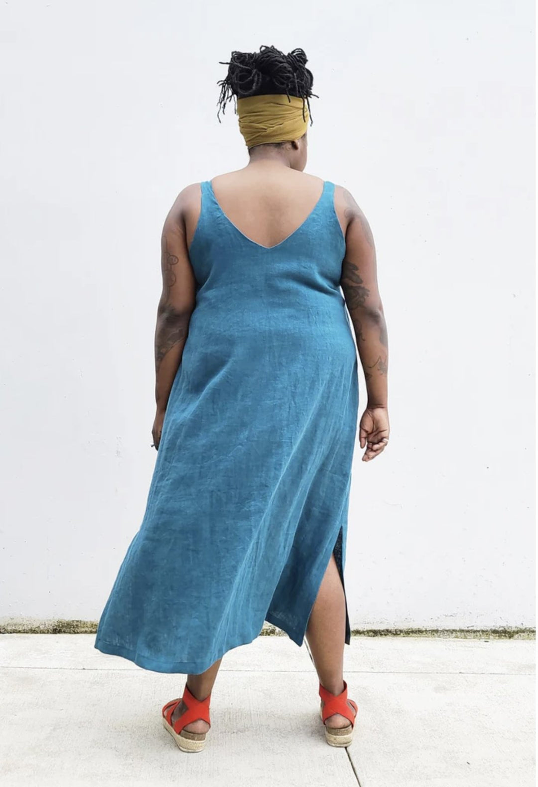 Sew House Seven Sauvie Sundress sewing pattern for curvy sizes with V-necklines, narrow straps, and pocket variations.