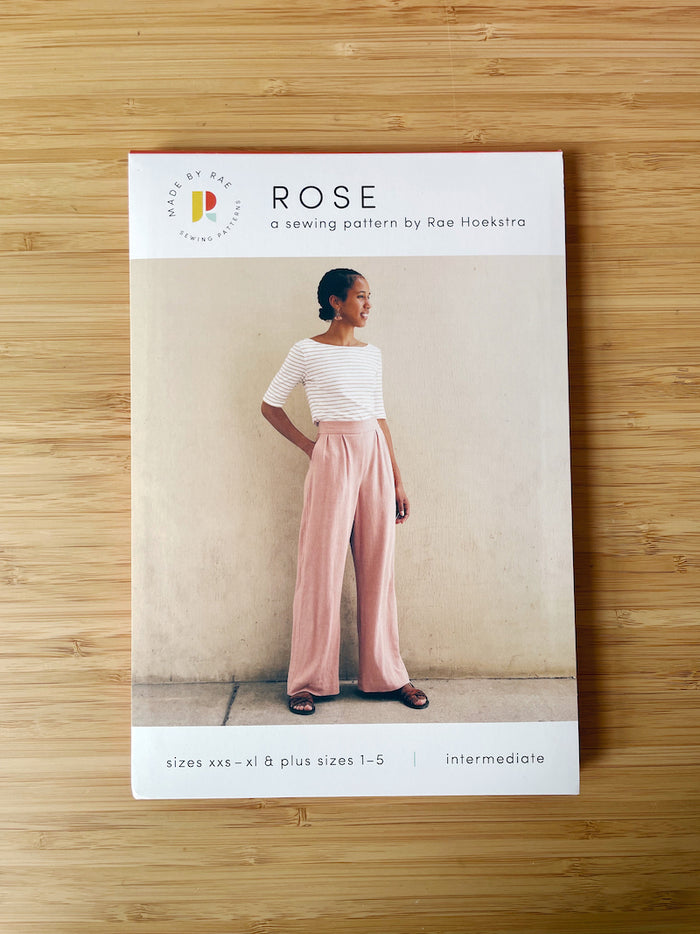 Made By Rae Rose Pants pattern featuring high-waisted design with slash pockets and pleated front