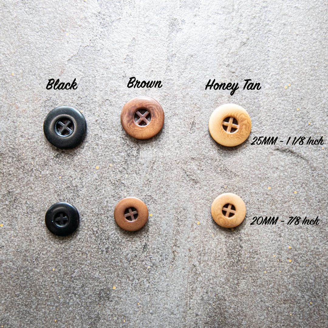 Honey Tan Cross Design Corozo Buttons - Eco-Friendly Four-Hole Vegetable Ivory Buttons in 20mm and 25mm Sizes
