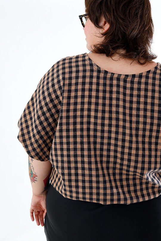 Chalk & Notch Aria Top sewing pattern – bubble-shaped woven blouse with elastic hems and optional ruffles for sizes 0-30