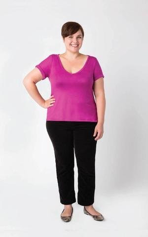 Cashmerette Concord T-Shirt sewing pattern with multiple neckline and sleeve options for curvy sizes C–H