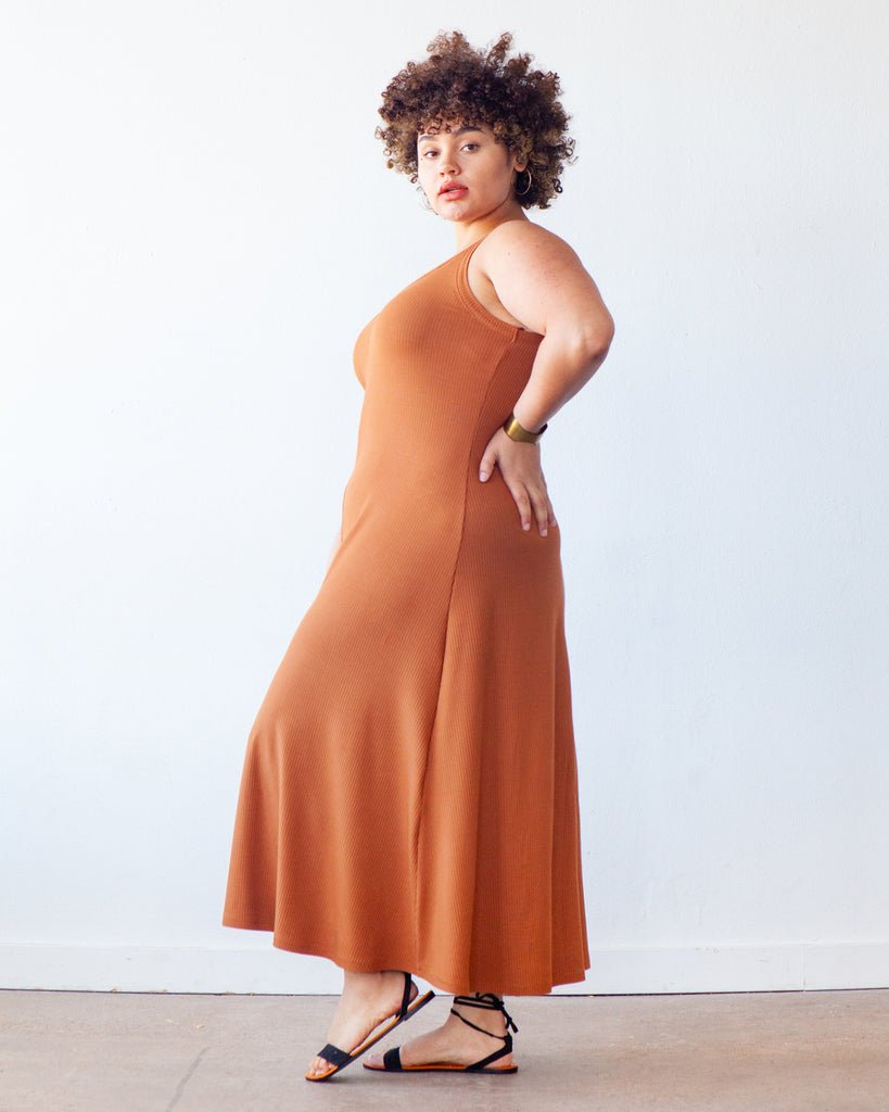 True Bias Zoey Tank & Dress sewing pattern with cropped tank, hip-length tank, and fit-and-flare dress variations in sizes 0–32.