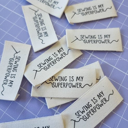 Sewing is my Superpower cotton labels - 100% soft fabric tags for handmade garments and quilts